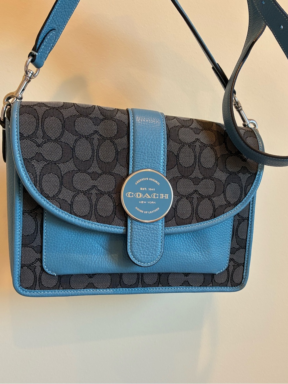 Coach Lonnie Signature Jacquard & Blue Crossbody Shoulder Bag